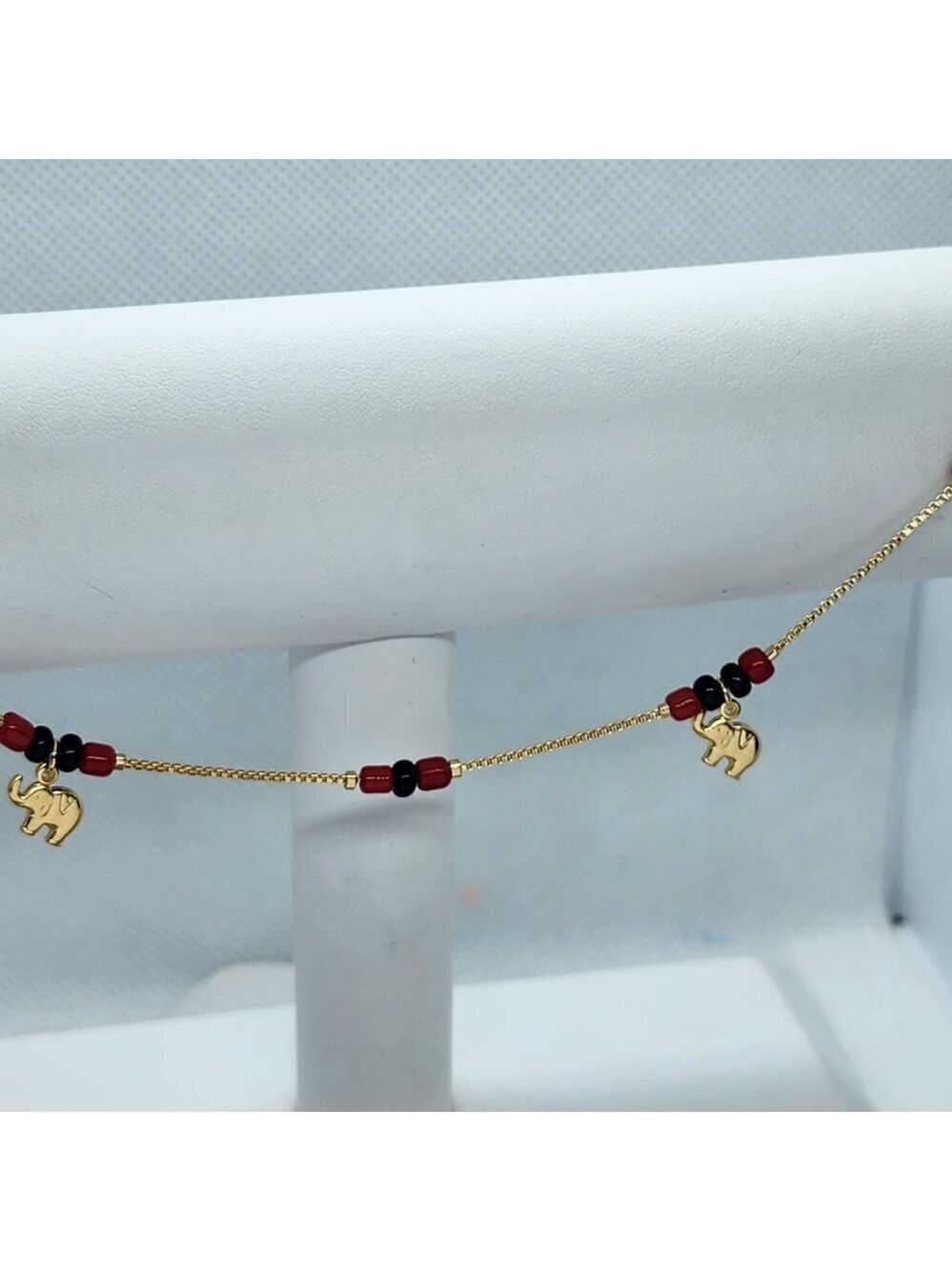 Brand New Brazilian 18k Gold Filled 2 Elephants red/black Beaded Anklet - Picture 4 of 4